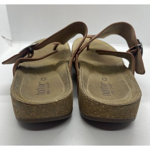 Hotter Comfort Concept Resort Brown Leather Low Wedge T-Strap Sandal Women's 11 - Picture 3 of 8